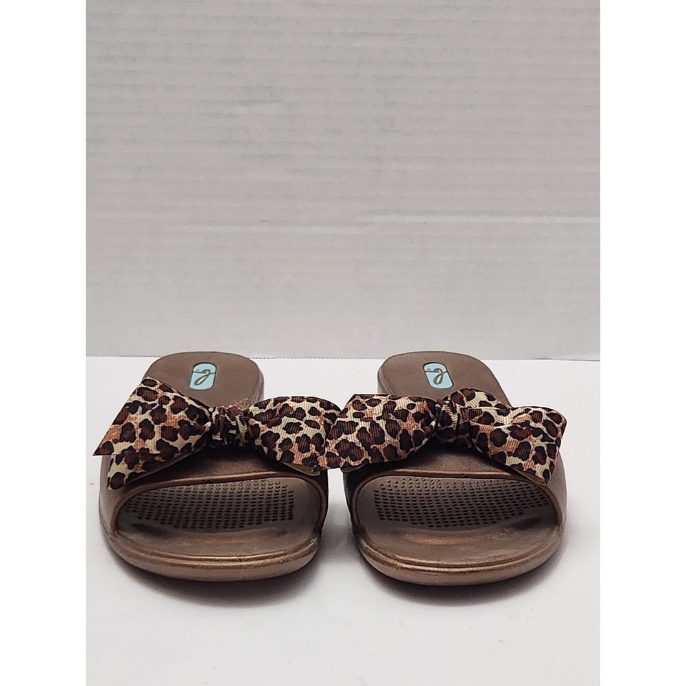 Oka B Okabashi Women's Madison Sandal Size L Slide Flip Flop Animal Print Bow - Picture 4 of 8